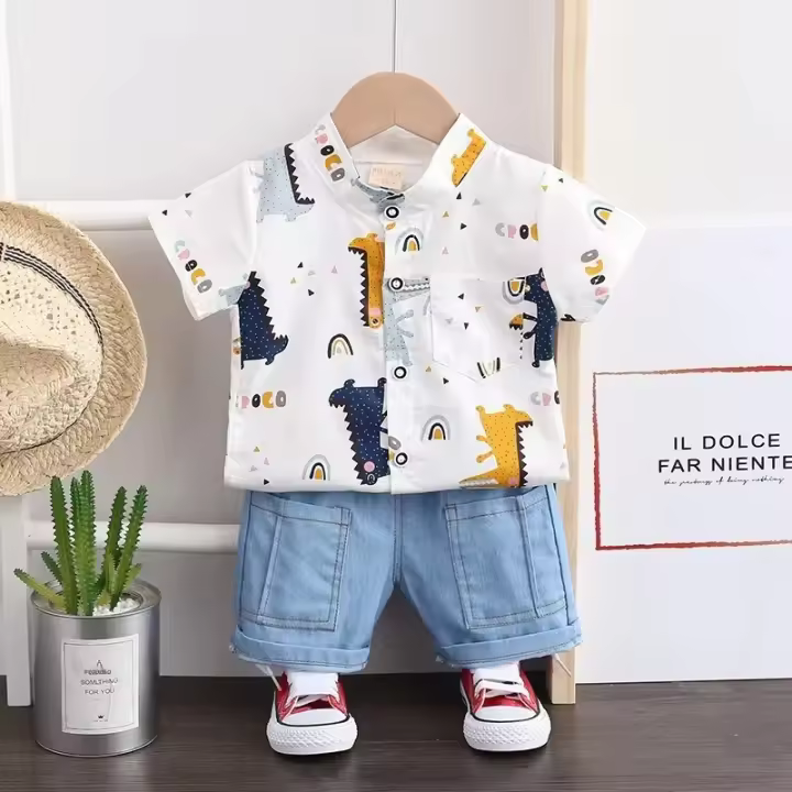 Conjunto De Verano Para Bebé Niños Moda Camisa De Dibujos Animados Y Shorts 2 Piezas Ropa Infante Casual Traje De Verano Para Niños Pequeños - 1