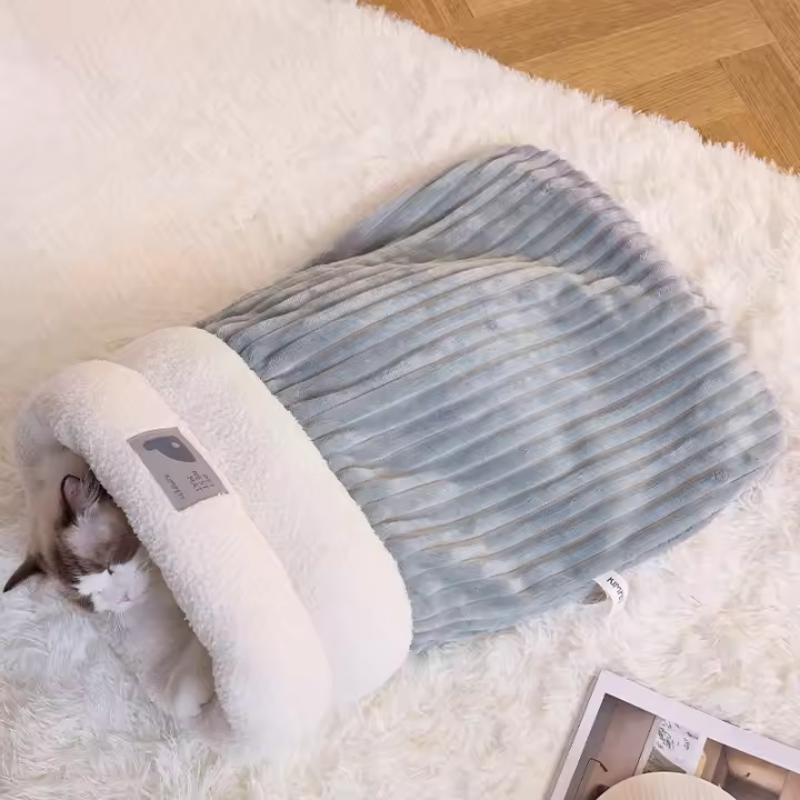 Bolsa De Dormir Para Gatos Invierno Grueso Y Suave Nido Caliente Para Perros Y Gatos Jóvenes Funda De Almohada De Mascota Semi-Abierta - 1