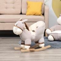 HOMCOM Caballito de Balancín en Forma de Asno Caballo Balancín para Bebé de +18 Meses con Manillar Cinturón de Seguridad y Reposapiés Felpa Suave 61x34x58 cm Gris - details 1