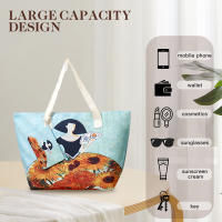 Bolso de playa plegable grande con cremallera con diseño de La Menina Bolso de hombro ligero y duradero con monedero incluido, ideal para compras, camping y viajes, diseño de hojas tropicales impreso, múltiples colores disponibles - details 0