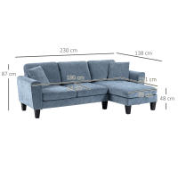 HOMCOM Sofá Chaise Lounge Sofá Esquinero Sofá de Salón Reversible en Forma de L con 2 Almohadas Carga 200 kg 230x138x87 cm Azul Oscuro - details 2