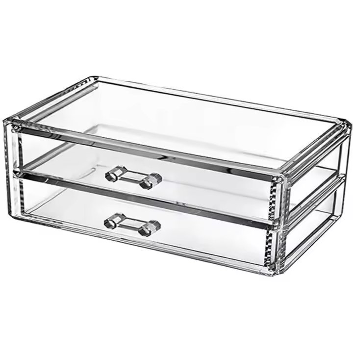 Organizador de maquillaje acrílico transparente de 2 cajones, a prueba de Polvo, Caja de almacenamiento para Joyas, bolígrafos y organización de maquillaje - 1