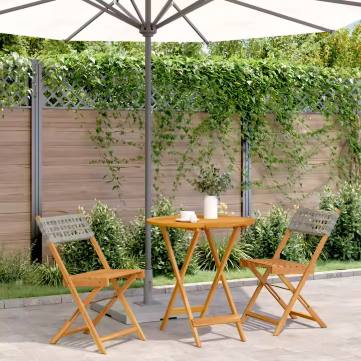 vidaXL Juego de bistro de 3 piezas ratán PE y madera maciza gris - 1