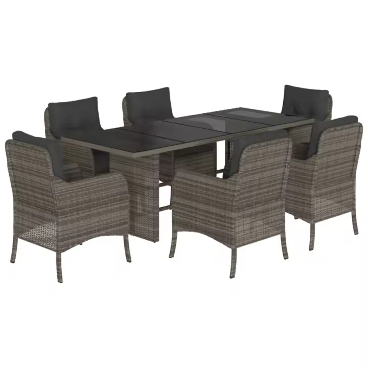 vidaXL Set comedor jardín 7 pzas y cojines ratán sintético gris - 1