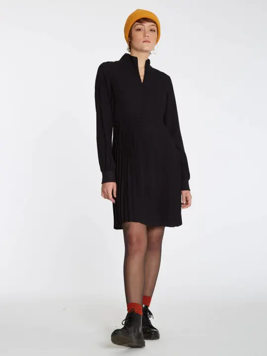 Vestido Volcom Sabilly para Mujer Negro Plisado Manga Larga - 1