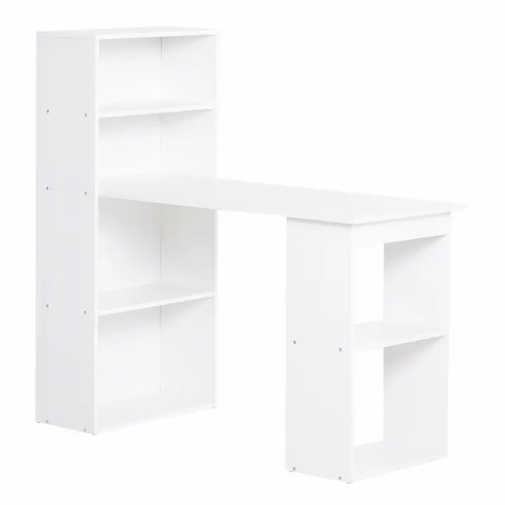 HOMCOM Escritorio con Estantería Librería Reversible Mesa de Ordenador con 6 Estantes de Almacenaje Estilo Moderno para Oficina Estudio Despacho 120x55x120 cm - 1