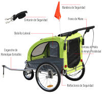 Pawhut Remolque Bicicleta Perros Carro Cochecito para Transporte Mascota 2 en 1 con Barra de Paseo Amortiguador Rueda Giratoria 360° Reflectores Carga Máx. 30kg - details 5