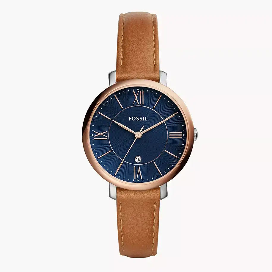 Fossil Reloj mujer ES4274 Cronógrafo de Cuarzo, Esfera Azul, Correa de Cuero Marrón, Con fecha, Resistente al agua 3 ATM,Diámetro: 36MM