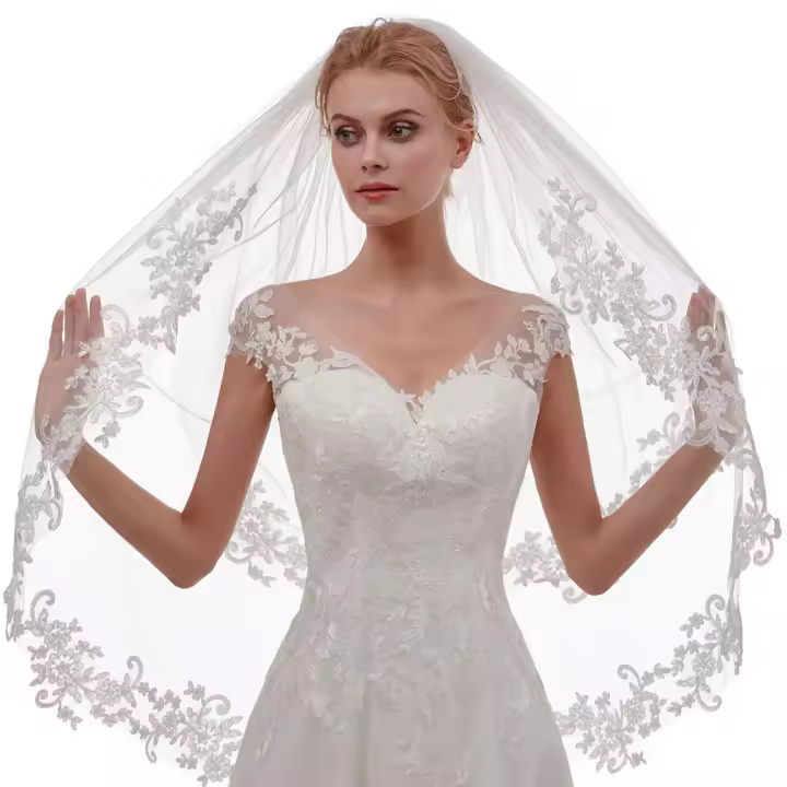 Velo De Novia De Encaje Corto Para Mujer Con Peine 2 Capas Moda Invierno 2024 Vinoprom Origen Jiangsu China - 1
