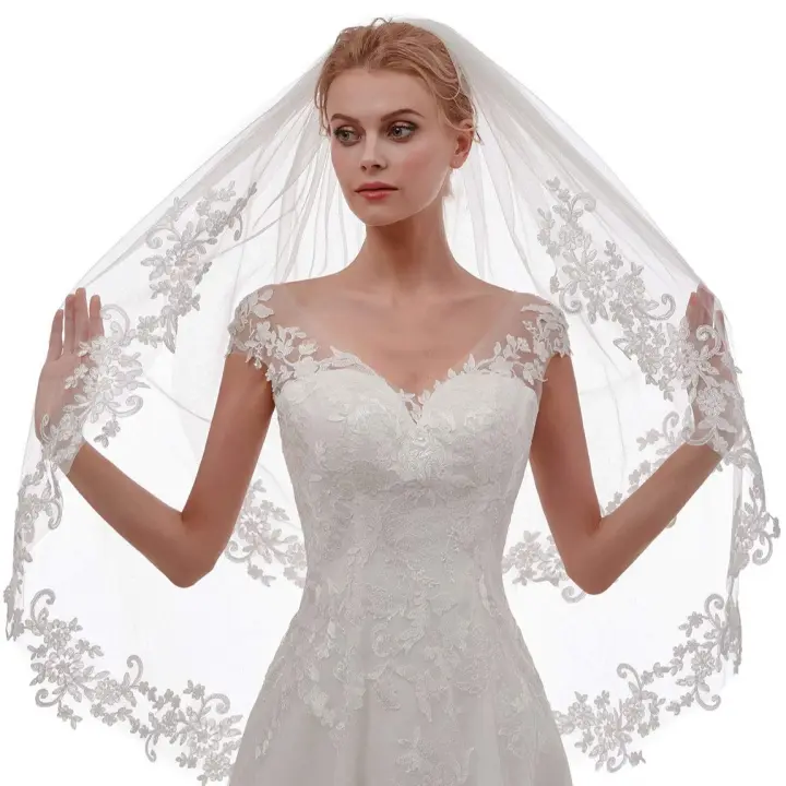 Velo De Novia De Encaje Corto Para Mujer Con Peine 2 Capas Moda Invierno 2024 Vinoprom Origen Jiangsu China - 1
