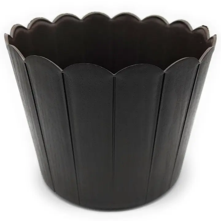 Tradineur - Maceta de plástico redonda, diseño rústico, recipiente, macetero para plantas, flores, jardín, balcón (Marrón oscuro, 16,8 x 21 cm) - 1