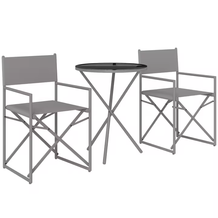 Outsunny Conjunto de Muebles de Jardín de 3 Piezas Juego de Muebles de Balcón con 2 Sillas Plegables Mesa con Encimera de Vidrio Templado y Estructura de Acero para Terraza Patio Exterior Gris Oscuro - 1