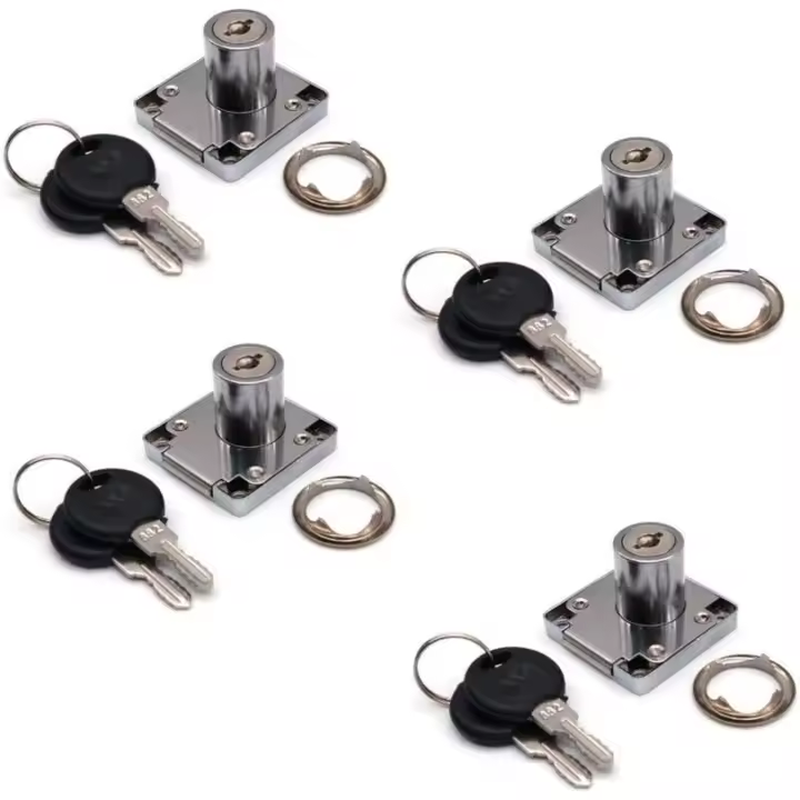 Paquete de 4 cerraduras para armarios y cajones con 2 llaves, cilindro de cerradura para muebles, cerradura de leva de aleación de zinc para puerta, gabinete, cajón, buzón (22 mm) - 1