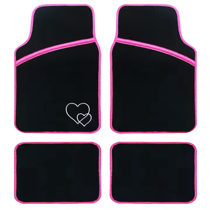Enerfero Alfombrillas Coche,Juego Alfombrillas para Coche Universales Alfombra de Moqueta para Vehículo, Antideslizantes 4 Piezas Rosa - 1