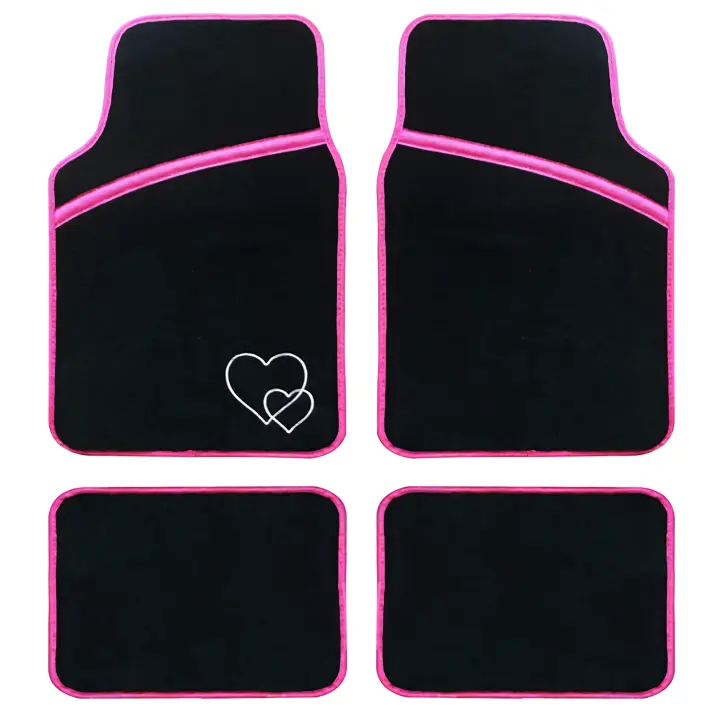 Enerfero Alfombrillas Coche,Juego Alfombrillas para Coche Universales Alfombra de Moqueta para Vehículo, Antideslizantes 4 Piezas Rosa - 1
