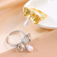 Encanto Anillo de aleación con forma de lazo y perlas de imitación para mujer,
anillos grandes elegantes de cristal para fiesta de boda, joyería Simple de moda, regalo para niñas - details 4