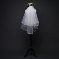 Velo De Novia En Blanco Dos Capas Corto Tulle Con Borde De Cinta Vestido De Novia Complementos De Boda Para Mujeres - details 1