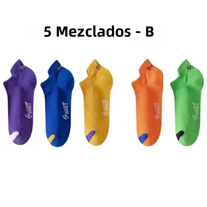 Calcetines De Pies Bajo Para Hombre 5 Pares Set Verano Moda Color Sólido Con Letras Malla Elástica Transpirable Desodorante - 1