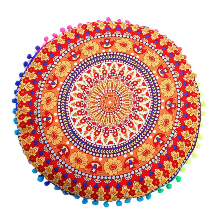  Funda De Cojín Redonda De 43 Cm 17 Pulgadas Estampado Floral Bohemio Para Meditación Y Decoración De Suelo Material Poliéster Tecido Tejido Jacquard - 1