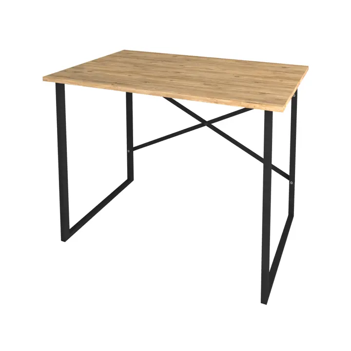 Mesa escritorio. Mesa de ordenador. Estilo industrial. Estructura metálica negra y tablero melamina roble Safir. (Alto 75 cm/Ancho 90 cm/Fondo 60 cm) - 1
