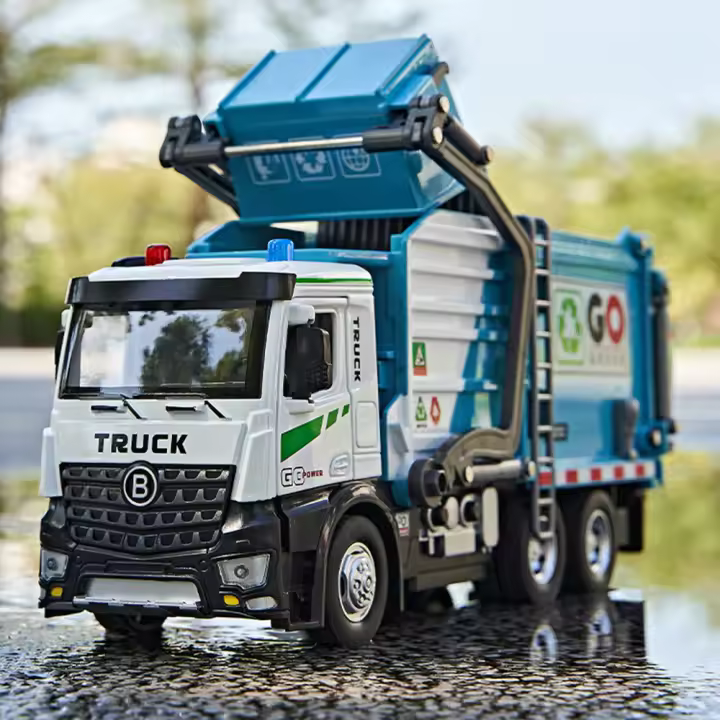 Camión De Basura Eléctrico a Escala 1:18 Con Luz Y Sonido Vehículo Educativo Para Niños Puertas Abiertas Modelo De Coche Miniatura - 1
