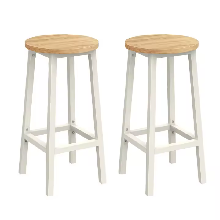 Conjunto de taburetes de bar, juego de 2, sillas redondas para cocina con asientos altos, altura 65 cm, estructura de acero resistente, fácil montaje, estilo industrial - 1