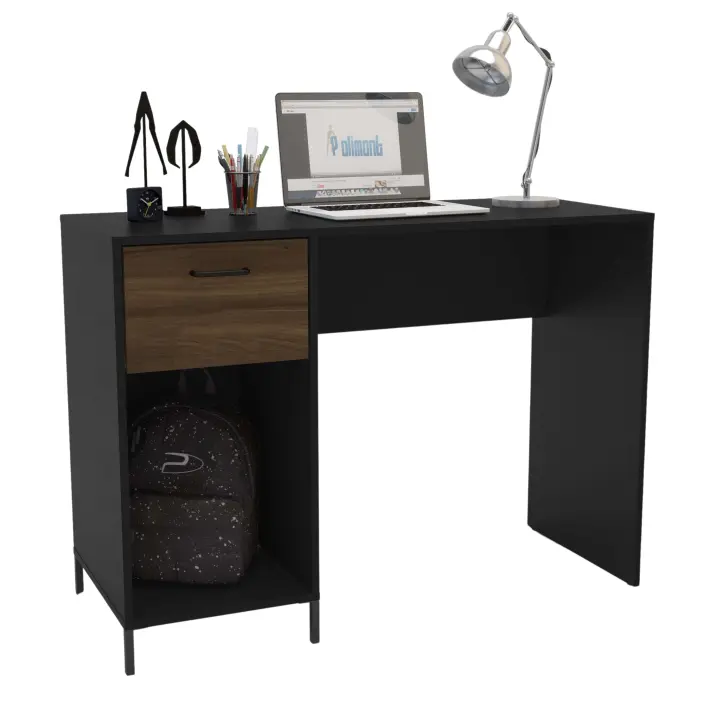 Escritorio Santa Monica Roble Oscuro y Negro 110cm 1 Cajón Gran espacio de almacenamiento Melamina Resistente - 1