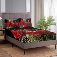 Juego De Sábanas Y Almohaderas En Negro Con Rosas Y Babasora 3 Piezas Sábanas Confortables De Poliéster Verde Y Rojo Modernas Para Cama - details 3