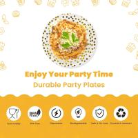 Paquete de 50 platos de papel para fiesta, juego de 7 pulgadas de platos de papel blancos y dorados para fiesta, platos desechables, vajilla para fiesta - details 0