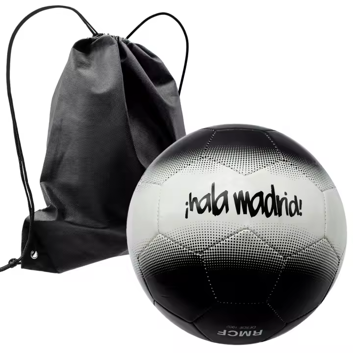 Balón Real Madrid Fútbol ¡Hala Madrid! Blanco y Negro Talla 5 + Mochila Negra Escudo Producto Oficial - 1