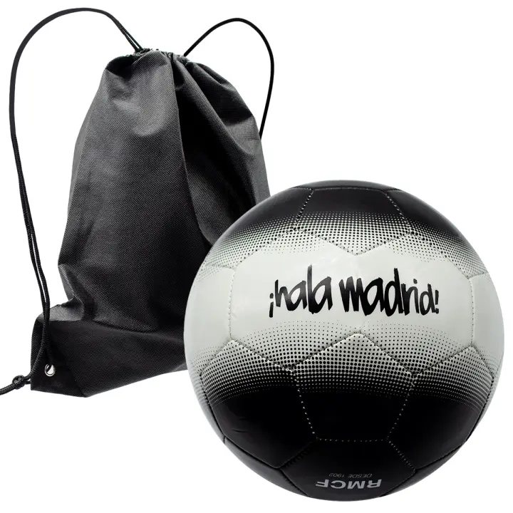 Balón Real Madrid Fútbol ¡Hala Madrid! Blanco y Negro Talla 5 + Mochila Negra Escudo Producto Oficial - 1