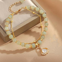 Pulsera De Doble Capa Con Pendiente De Hoja De Naranja Imitación De Jade Chino Estilo Para Mujer Joyería De Moda Accesorios - details 4