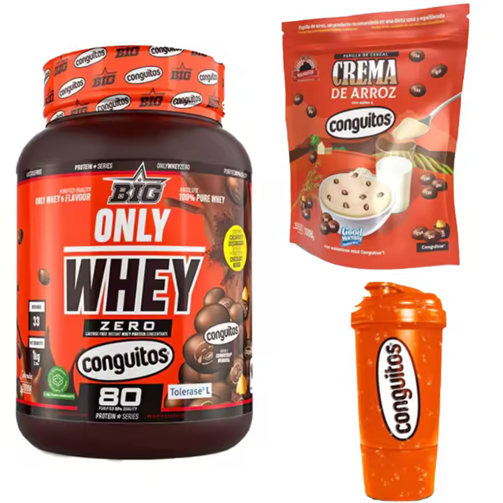 Pack Conguitos dark Fitness:1kg Proteína Sin Lactosa ,1kg Crema de Arroz y Shaker 500ml - 1