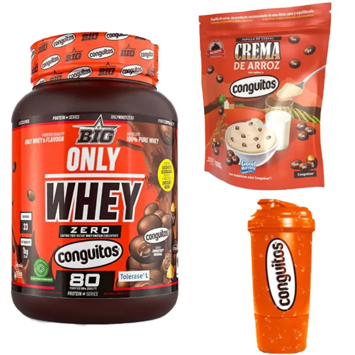 Pack Conguitos dark Fitness:1kg Proteína Sin Lactosa ,1kg Crema de Arroz y Shaker 500ml - 1