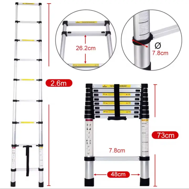 Escalera Plegable Aluminio Material de Alta Calidad y Duradero -Desde 2.0 metros  Hasta 4,4 metros - Distintas Alturas Disponibles ,Escalera Telescópica de Aluminio Multiusos EN131 (ES002 3699 4699 6599 7999 8999 H6） - 1