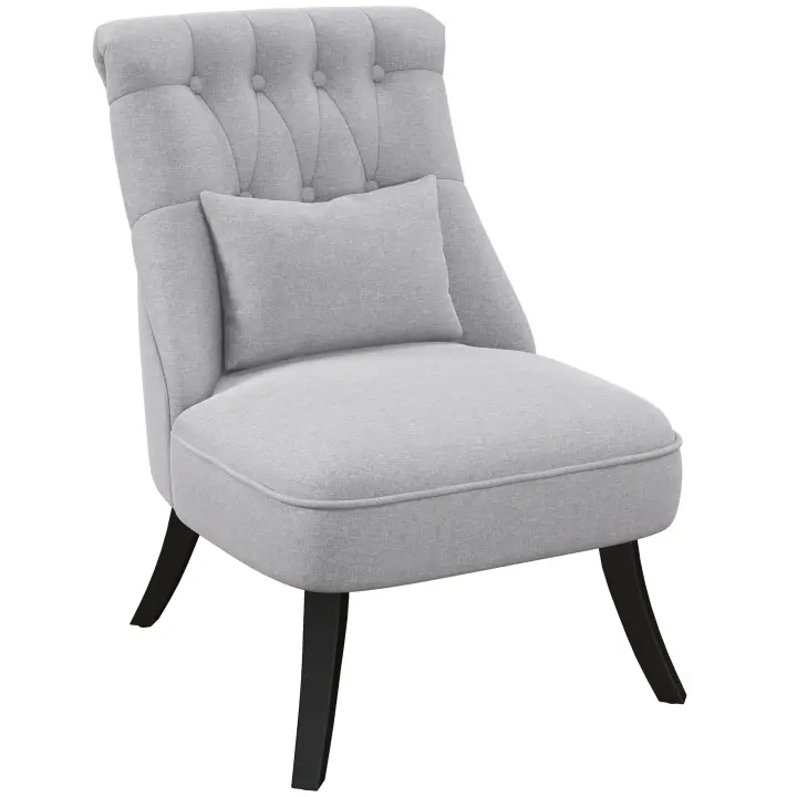 HOMCOM Butaca de Dormitorio Moderna Butaca de Salón Tapizado en Lino con Cojín y Marco de Madera Sillón para Sala de Estar Gris - 1
