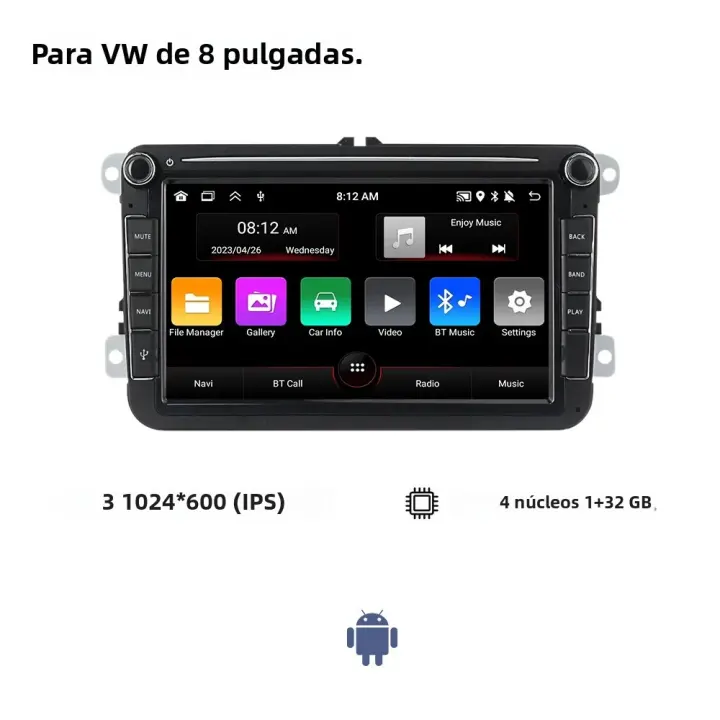 Reproductor Multimedia Para Coche Con Navegación GPS Android Para VW Volkswagen Polo Bora Golf 5 6 Passat CC B6\7 Jetta Tiguan BT Pantalla Táctil 8' RAM 2G ROM 32G Soporte USB Y WiFi - 1