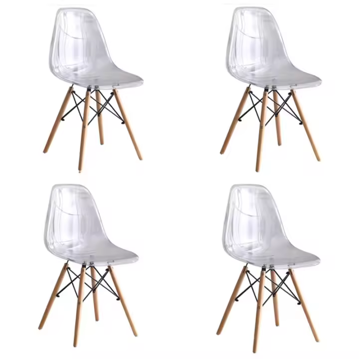 Juego de 4 sillas EMA INS con patas de madera, mueble estilo nórdico medieval, , para escritorio, comedor, dormitorio, balcón o restaurante BAR hosteleria, OFICINA Mesa de comedor nórdica cocina, transparente - 1