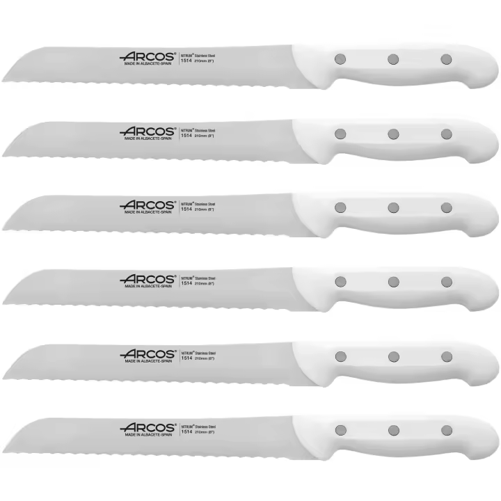 ARCOS Artika - Cuchillo Panero (210 mm) - Hoja de Acero Inoxidable Nitrum® - Mango Blanco de Polipropileno (PP) - 151424 - PACK de 6 - 1