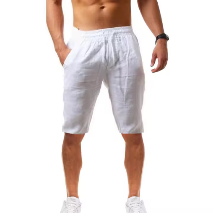 Pantalones cortos deportivos casuales de verano para hombre, de lino y algodón, transpirables y sueltos. - 1