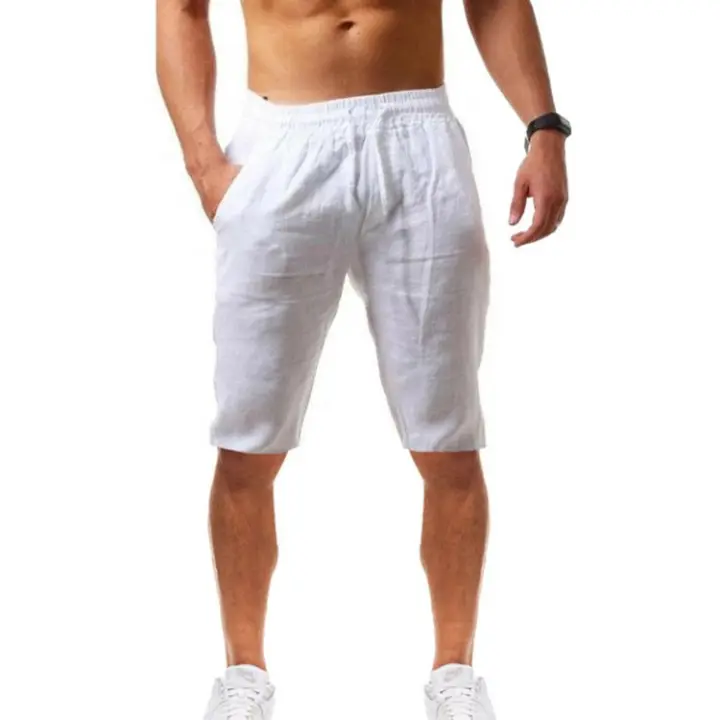 Pantalones cortos deportivos casuales de verano para hombre, de lino y algodón, transpirables y sueltos. - 1
