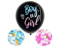 ZIRIZON - Globo gigante de confeti para revelación de género, globo de látex negro de alta calidad  para baby shower y decoraciones de fiesta de revelación de género, sorpresa para niño o niña, azul y rosa incluidos - details 0