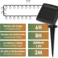 - Guirnalda de Luces de Jardín – Luces LED de Exterior con Bombillas – Guirnalda Solar Recargable - Decoración para Interior y Exterior [Clase de eficiencia energética A] para Jardín, Boda, Vacaciones, Navidad, Terraza, Fiestas - details 3