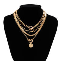 IngeSight.Z Vintage 4pcs/set Collar De Mujer Punk Con Colgante Redondo Y Cadena De Serpiente Cubana Choker De Color Oro Plata - details 8