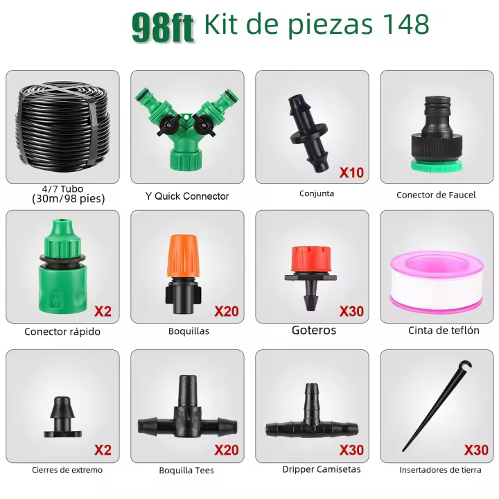 Sistema De Riego Para Jardín Kit De Riega Drip Con Tubo Automático Ajustable Instalación Sencilla Ahorro De Agua Herramientas De Jardinería - 1