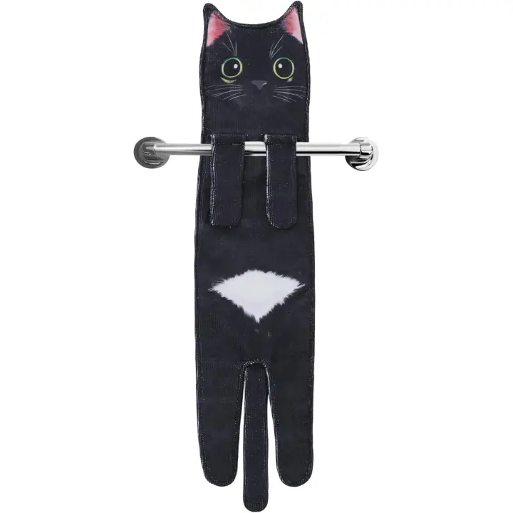 Toalla de Mano Gato Decorativa - Animal Absorbente Suave - Regalos Graciosos para Amantes de los Gatos - Negro - 1
