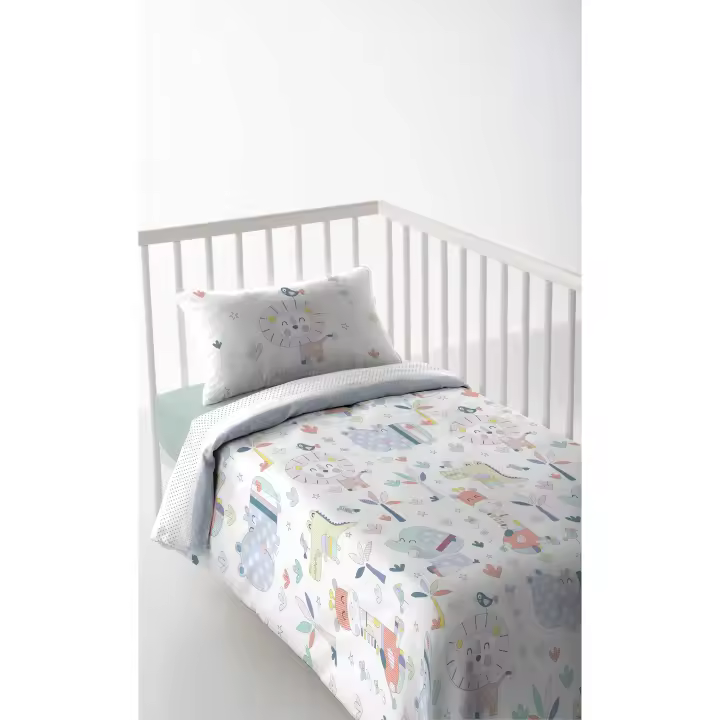 FUNDA NÓRDICA REVERSIBLE CUNA/MAXICUNA INFANTIL BEBE 100% ALGODÓN CLK JUNGLA COOL KIDS FABRICADO EN ESPAÑA - 1