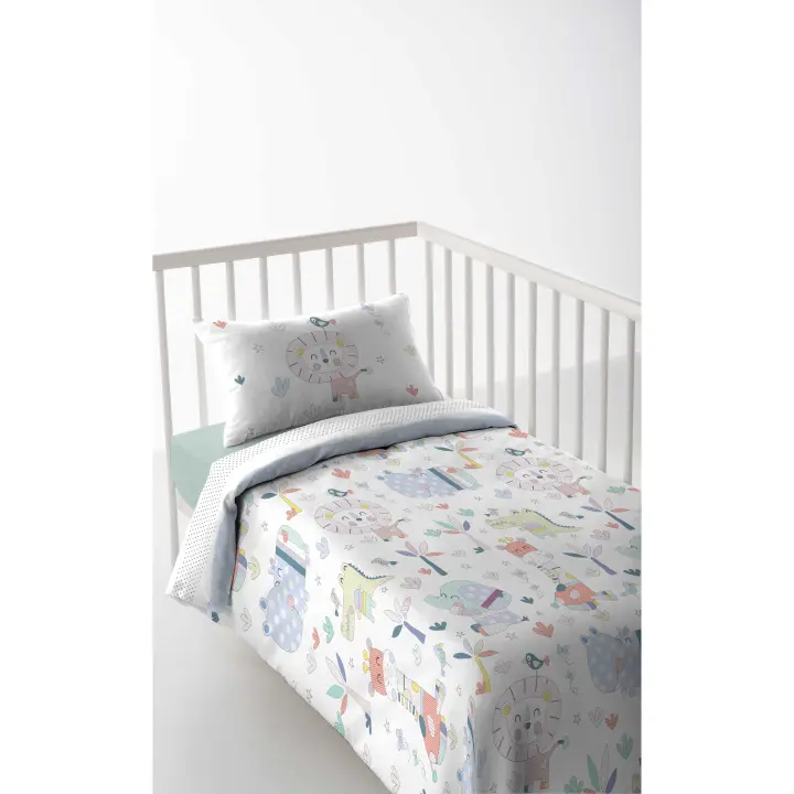 FUNDA NÓRDICA REVERSIBLE CUNA/MAXICUNA INFANTIL BEBE 100% ALGODÓN CLK JUNGLA COOL KIDS FABRICADO EN ESPAÑA - 1