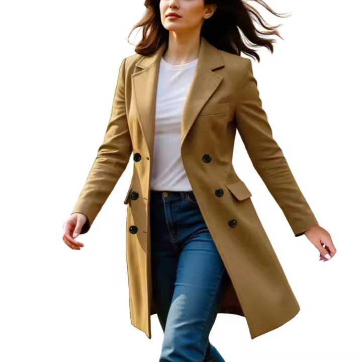 Nueva Chaqueta De Mujer De Invierno Con Manga Larga Y Cuello En V A-line Fashion Chaqueta De Trench Para Otoño Y Invierno - 1