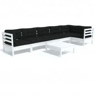VIDAXL 3096401 conjunto de muebles de exterior de 7 piezas de madera de pino con cojines gris antracita - 1
